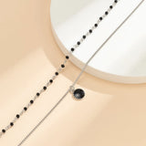 Men's Double-Layered Pearl Necklace with Rhinestone Pendant