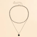Men's Double-Layered Pearl Necklace with Rhinestone Pendant