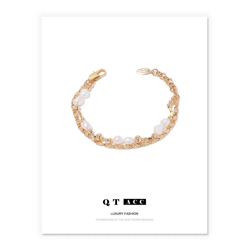 Brass Plating Double-Layer Pearl Bracelet