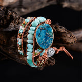 3X Leather Wrap Beaded Bracelet Regalite Bohemian Drop
