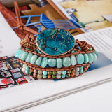 3X Leather Wrap Beaded Bracelet Regalite Bohemian Drop
