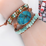 3X Leather Wrap Beaded Bracelet Regalite Bohemian Drop