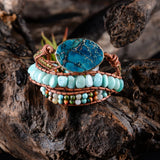 3X Leather Wrap Beaded Bracelet Regalite Bohemian Drop