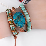 3X Leather Wrap Beaded Bracelet Regalite Bohemian Drop