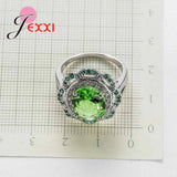 925 Silver Crystal Hollow Flower Ring Women Colorful Bijoux for Femme