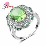 925 Silver Crystal Hollow Flower Ring Women Colorful Bijoux for Femme