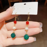 Vintage Style Pearl Earrings Geometric Copper Coated