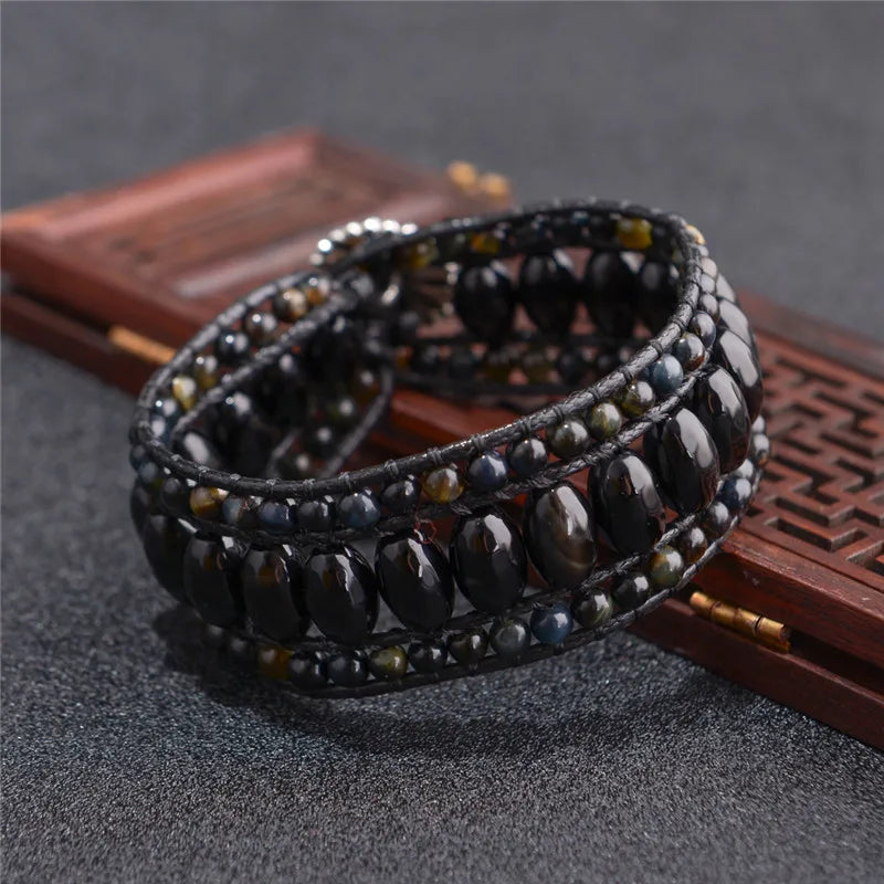 Natural Stone Leather Wrap Bracelet