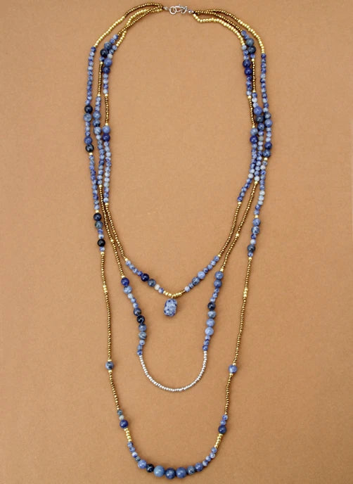 Natural Stones Glass Seed Beads 3 Layers Necklace Vintage Statement Necklaces