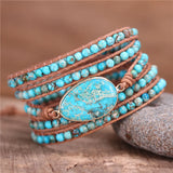 Leather Wrap Bracelet W/ Stones Charm Vintage Weaving