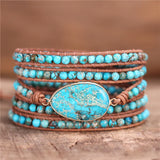 Leather Wrap Bracelet W/ Stones Charm Vintage Weaving