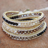 High End Pearl Crystal Beaded Wrap Bracelet for Women Gift Boho