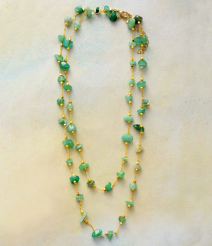 Aventurine Lariat Necklace Women Beaded Layers Teengirl OL Jewelry