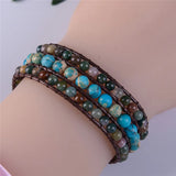 High End Three Layer Natural Stones Leather Wrap Bracelet