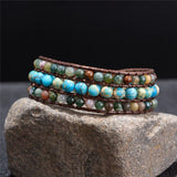High End Three Layer Natural Stones Leather Wrap Bracelet