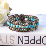 High End Three Layer Natural Stones Leather Wrap Bracelet
