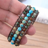 High End Three Layer Natural Stones Leather Wrap Bracelet