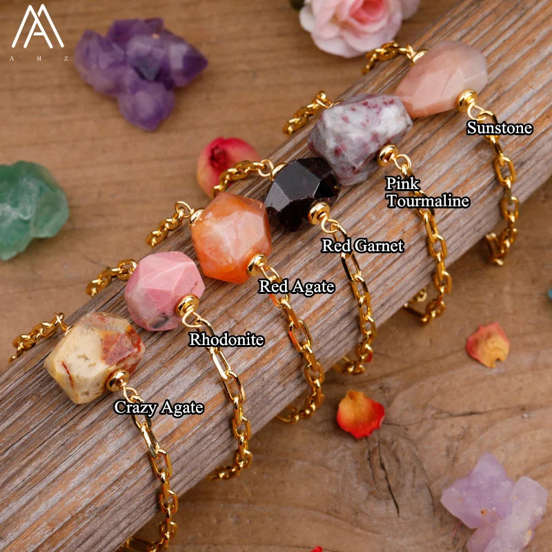 High End Nugget Stone Beads Bracelet Women Plated Chain Crystal Bracelet