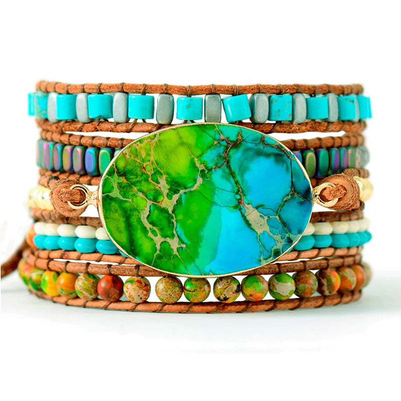 Vibrant Big Stone Semiprecious Beads Wrap Bracelet