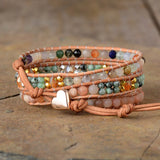 High End Women Bracelet Sunstone Leather Wrap Bohemian