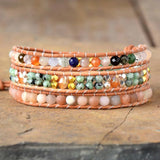 High End Women Bracelet Sunstone Leather Wrap Bohemian