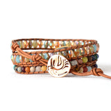 High End Women Bracelets Gilded Labradorite Vintage Leather Wrap Bracelet