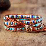 Vintage Leather Wrap Bracelet with Gilded Natural Stones