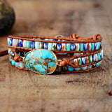 Vintage Leather Wrap Bracelet with Gilded Natural Stones
