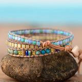 Women's Leather Wrap Bracelet with Turquoise Stone