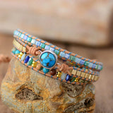 Women's Leather Wrap Bracelet with Turquoise Stone
