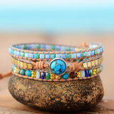 Women's Leather Wrap Bracelet with Turquoise Stone