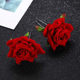 Red Artificial Rose Flower Hair Pins Bride Wedding Headpieces