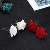 Red Artificial Rose Flower Hair Pins Bride Wedding Headpieces