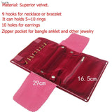 Burgundy Velvet Jewelry Roll Travel Bag