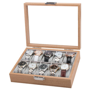 Rosewood Paten Wood Jewelry Watch Box with Glass Lid