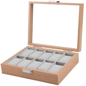 Rosewood Paten Wood Jewelry Watch Box with Glass Lid