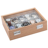 Rosewood Paten Wood Jewelry Watch Box with Glass Lid