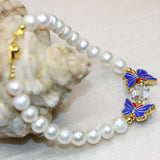 Natural Pearl Butterfly Cloisonne Beads Strand Bracelet for Women