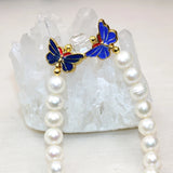 Natural Pearl Butterfly Cloisonne Beads Strand Bracelet for Women