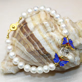 Natural Pearl Butterfly Cloisonne Beads Strand Bracelet for Women