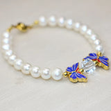 Natural Pearl Butterfly Cloisonne Beads Strand Bracelet for Women