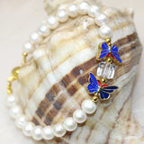 Natural Pearl Butterfly Cloisonne Beads Strand Bracelet for Women