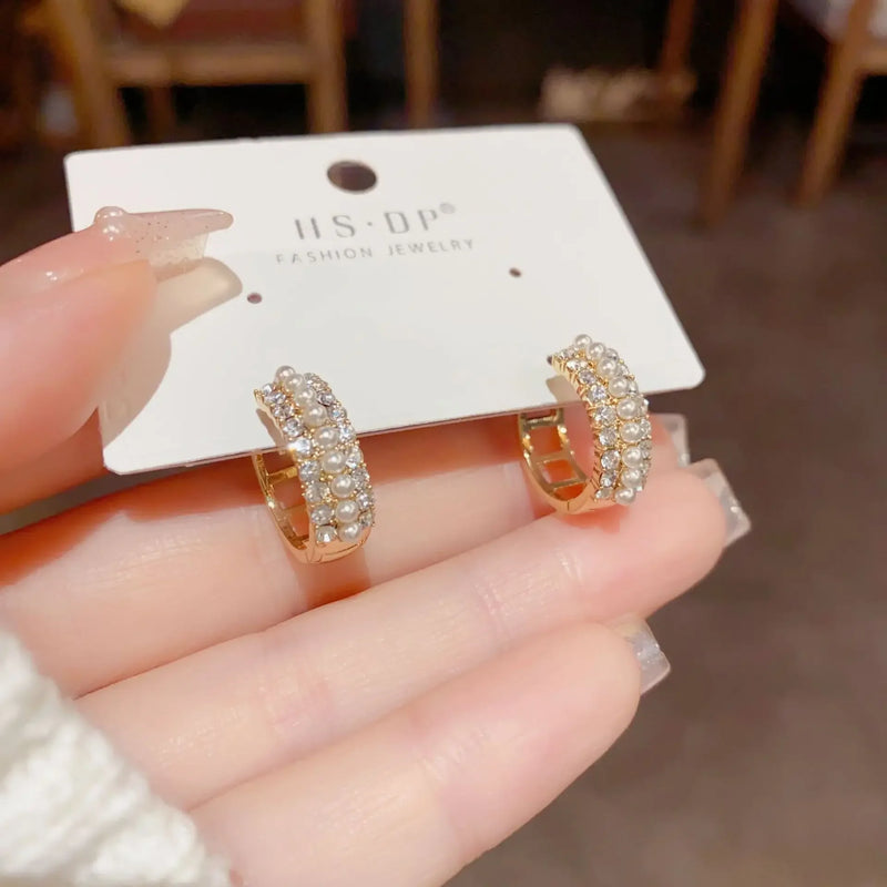 Zircon Pearl Small Ear Buckle Fashion Sweet Earrings