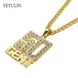 Hip Hop 50 Cent Pendant Necklace Full Rhinestone Cuban Link Chain Unisex Jewelry