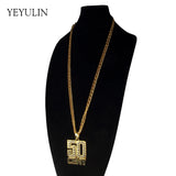 Hip Hop 50 Cent Pendant Necklace Full Rhinestone Cuban Link Chain Unisex Jewelry