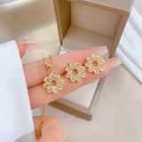 Geometric Zircon Jewelry Set Stainless Steel Round Pendant Necklace Earring