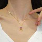 Geometric Zircon Jewelry Set Stainless Steel Round Pendant Necklace Earring