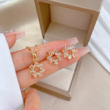 Geometric Zircon Jewelry Set Stainless Steel Round Pendant Necklace Earring