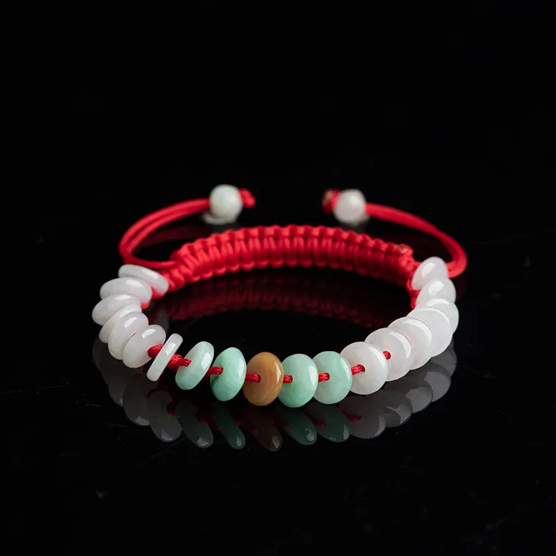 Hand Woven Natural A-cargo Jadeite Safety Clasp Rope Ice Jade Bracelet