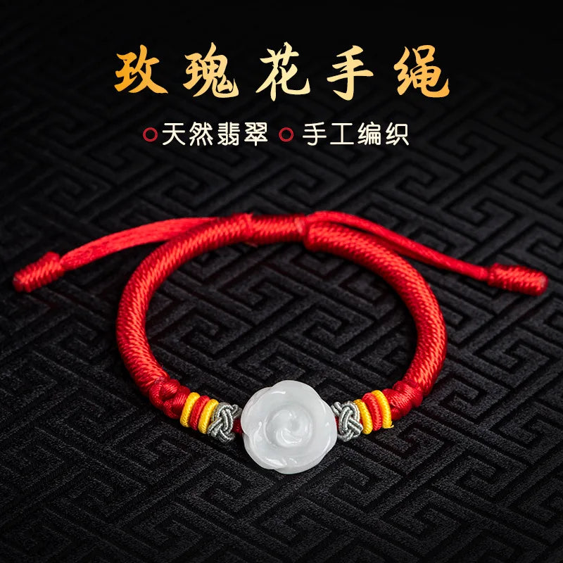 Hand Woven Natural Jade Beads Bracelet Women's Red Hand Jewelry